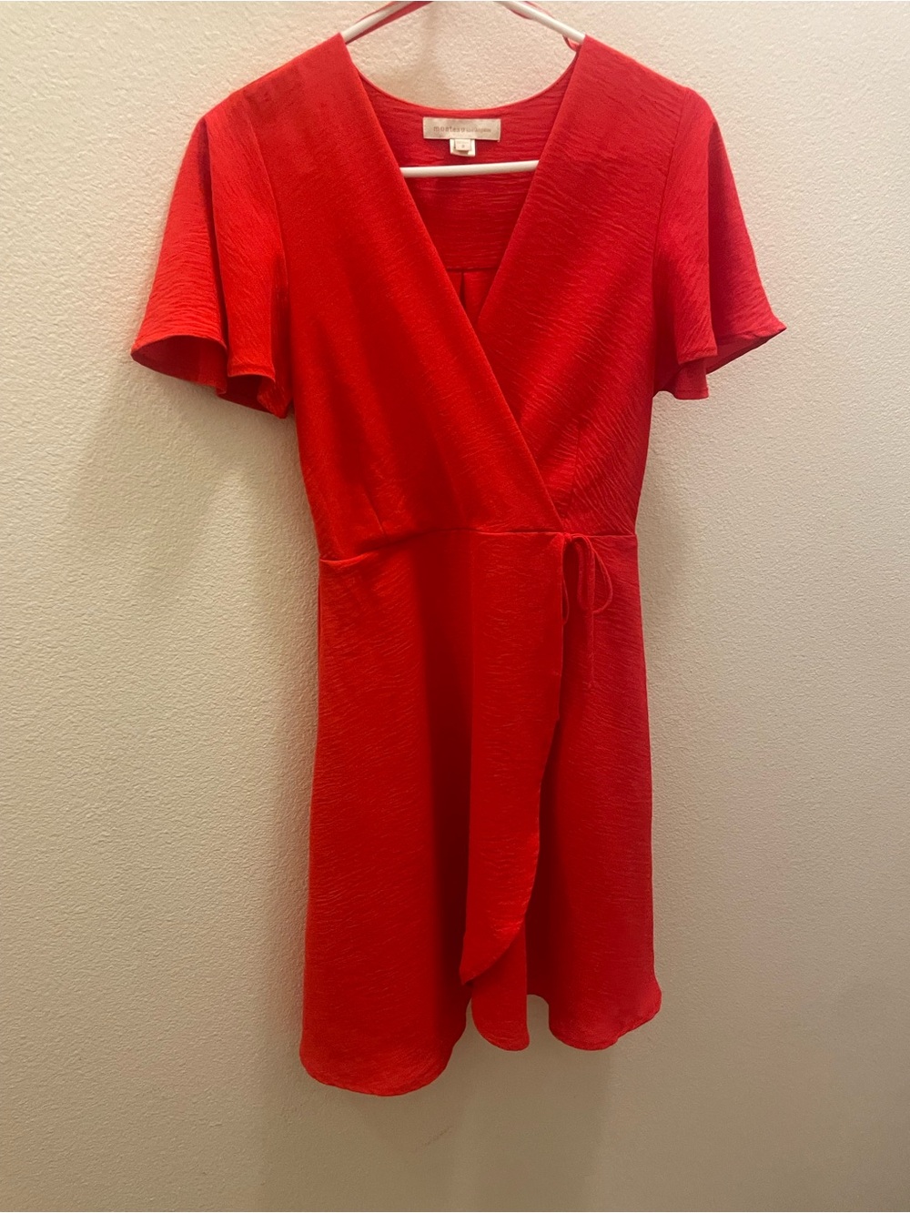 Monteau Red Wrap Dress with Flutter Sleeves